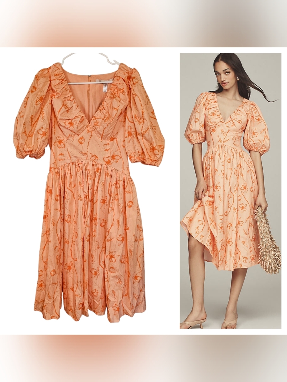 Hutch Anthropologie Madilyn Puff Sleeve Floral Midi Dress Prairie Milkmaid